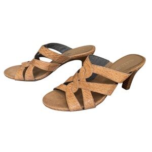 AEROSOLES Tan Strappy Embossed Snake Slip-on Heeled Sandals‎